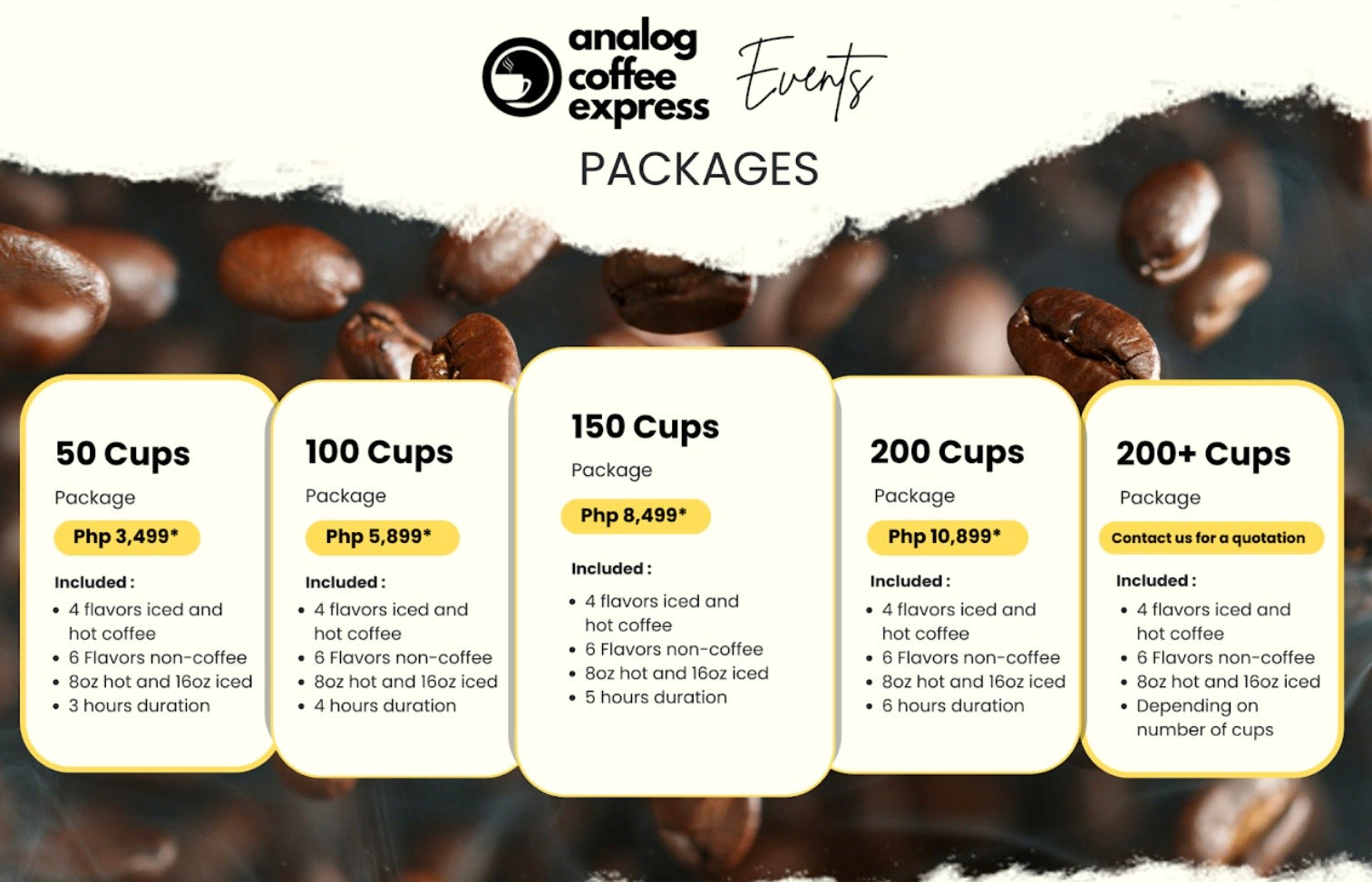 Analog Coffee Express Event packages
