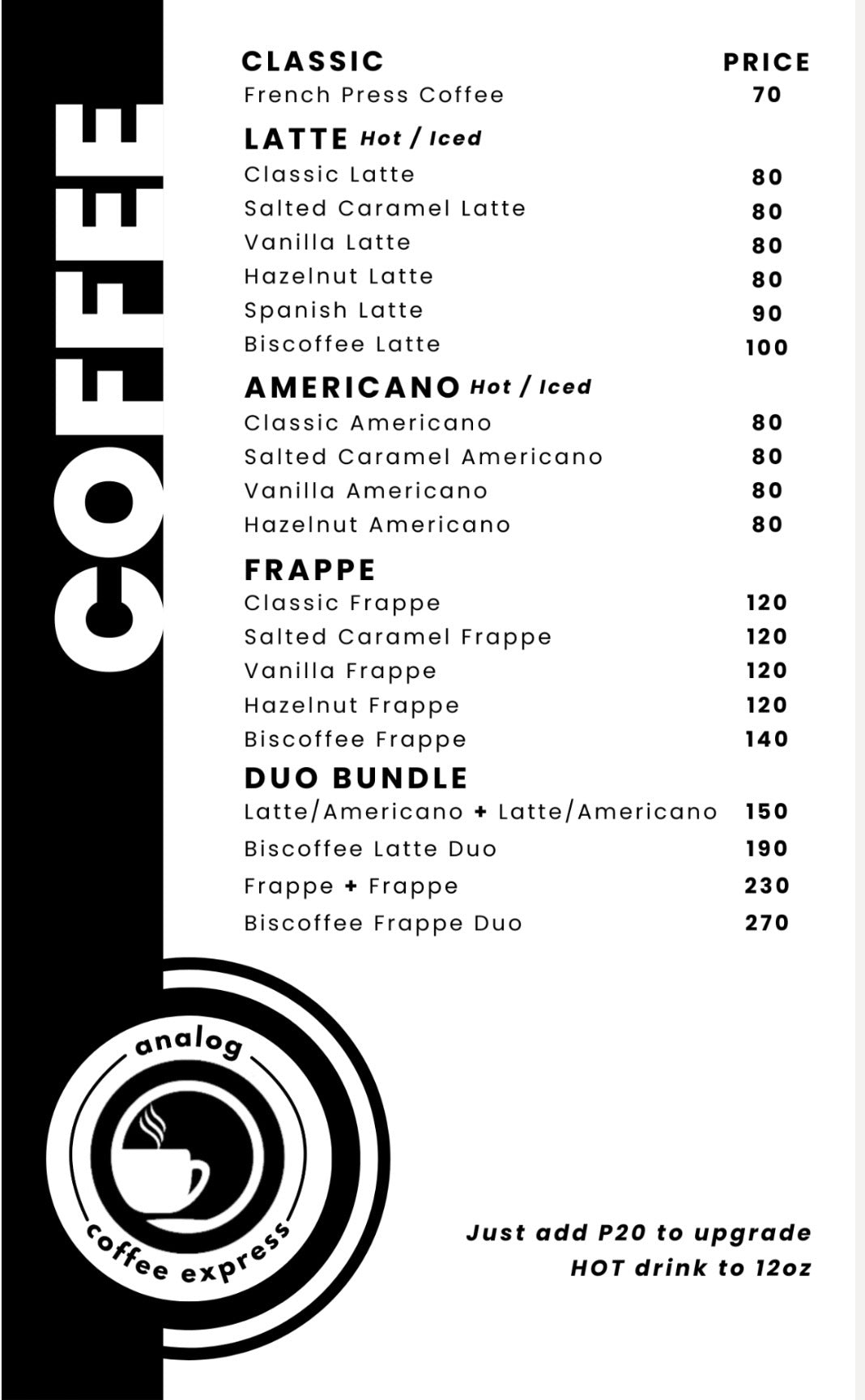Analog Coffee Express menu 1