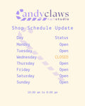 CC Shop Schedule