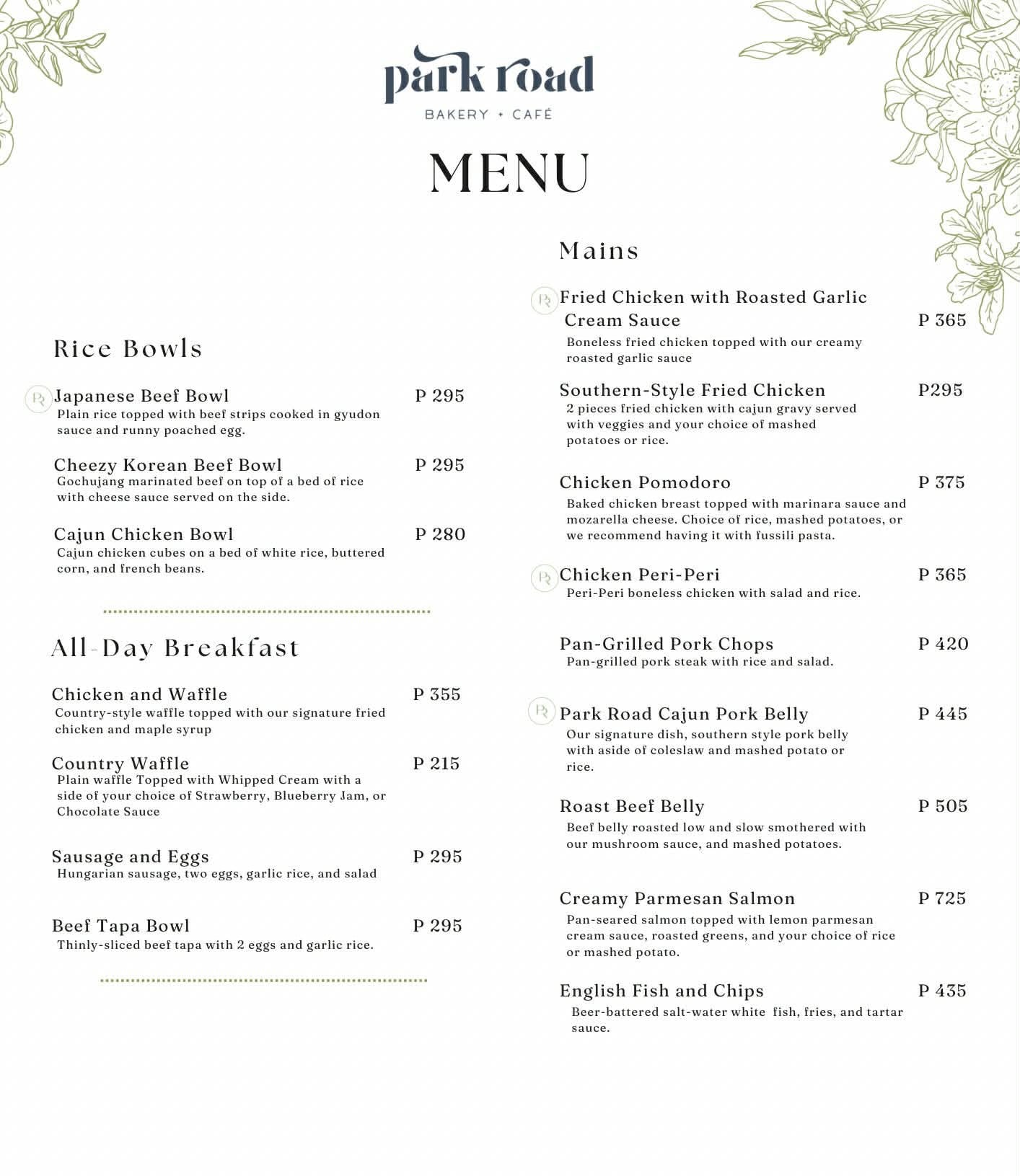 Park Road Menu - Food 2